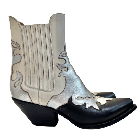 Buttero Women’s 9.5 Texan Ankle Boots Western Panels Distressed Black White - Picture 13 of 13